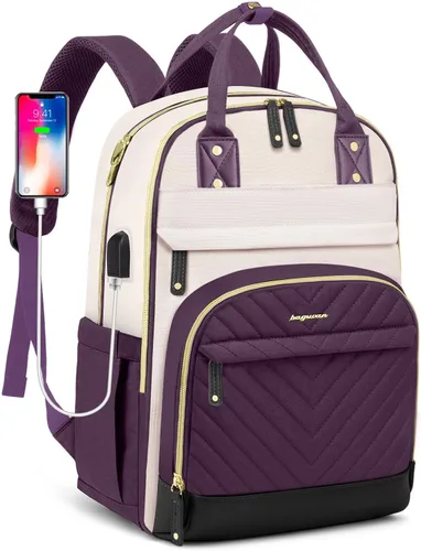 Miniatura 18 de Mochila para laptop para mujer, mochila de viaje de trabajo de 15.6 pulgadas con cargador USB, mochila universitaria impermeable, mochila