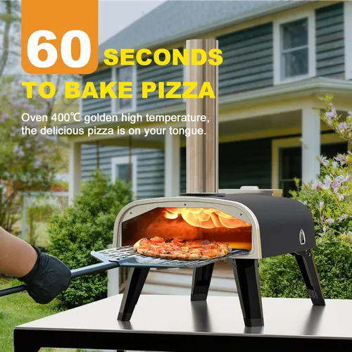 Miniatura 2 de aidpiza Horno de pizza al aire libre de 12 pulgadas, horno de pizza de leña de pellets para exteriores, horno de pizza portátil de acero inoxidable
