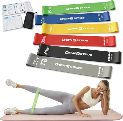 Juego de 6 bandas de resistencia para ejercicio – Bandas elásticas de entrenamiento para yoga, entrenamiento de fuerza, terapia física – guía,