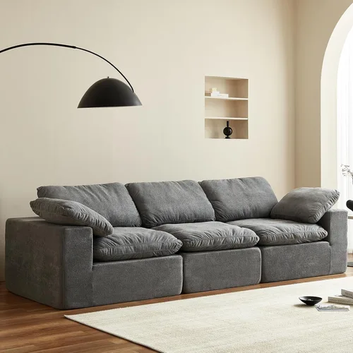 Miniatura 16 de Swbvs Sofá modular de 2 piezas, sofá de piso sin brazos, sofá de espuma comprimida sin montaje para sala de estar y apartamento Beige
