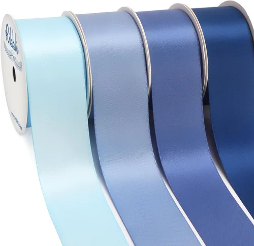 Miniatura 10 de Ribbli Cinta de satén azul de 3/8 pulgadas x 4 rollos en total 40 yardas, cinta azul bebé/azul real/azul eléctrico/azul marino para envolver y Azul