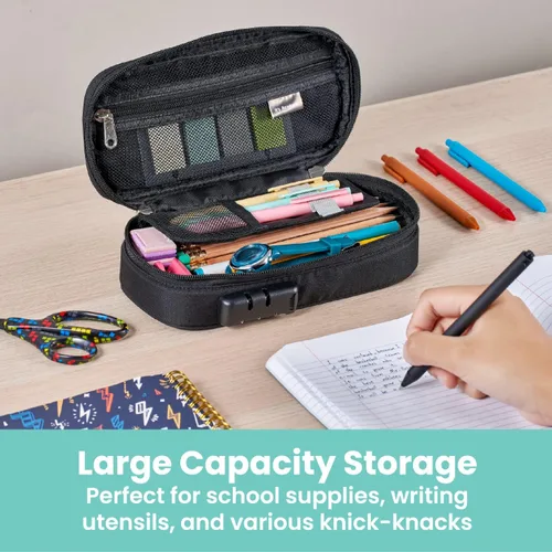 Miniatura 3 de It's Academic Estuche para lápices con bloqueo, para suministros escolares y de oficina, bolsa organizadora de viaje, compacta, de alta capacidad