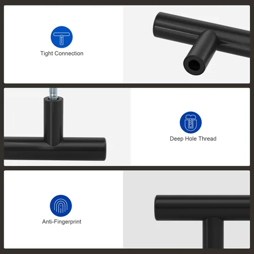 Miniatura 4 de LONTAN Paquete de 4 Pomos Negros para Gabinetes y Cajones Pomos de Gabinete de Cocina para Tocador Baño Moderno Herrajes Negros de Barra en T