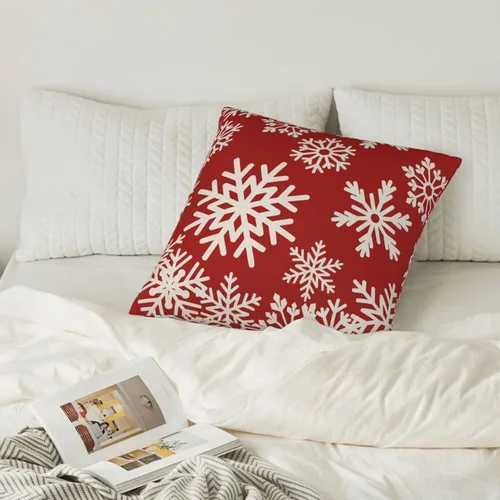 Miniatura 4 de Fundas de almohada navideñas de 20x20 pulgadas Juego de 2 Fundas de almohada con diseño de copo de nieve Decoración navideña Fundas de almohada