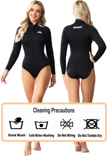 Miniatura 4 de Traje de neopreno de 0.118 in (3 mm) para mujer, traje corto para mujer para aguas frías con mangas largas, traje de buceo con cremallera frontal