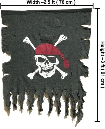 Miniatura 5 de LANGXUN 2 banderas piratas de lino retro y desgastado de tamaño grande de 3 x 2.5 pies para decoraciones de Halloween, fiesta pirata, decoración