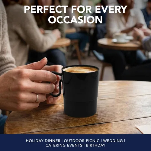 Miniatura 6 de Party Essentials Taza de café de plástico duro de 8 onzas con asa, 20 unidades, color negro bistró