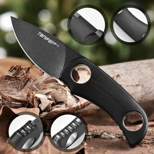 Miniatura 2 de TONIFE Cuchillo de hoja fija de 4.8 cm, cuchillo mini para el cuello con funda Kydex y cordón, cuchillo fijo portátil EDC para supervivencia al aire