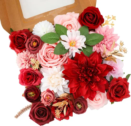 Miniatura 25 de Floweroyal Flores Artificiales Rosadas Flores de Rosa Falsas Dalia con Tallos para Ramos de Novia de Boda DIY, Baby Shower, Arreglo Floral, Centros