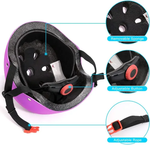 Miniatura 4 de Casco ajustable para niños de 3 a 16 años, niños pequeños, niños y niñas, equipo de protección con rodilleras, coderas y muñequeras para múltiples 1