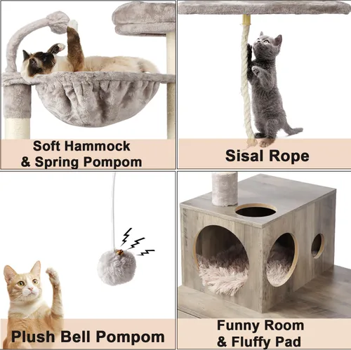 Miniatura 7 de Timberer Árbol para gatos con recinto para caja de arena, torre para gatos 2 en 1 para gatos de interior, condominio grande de madera para gatos