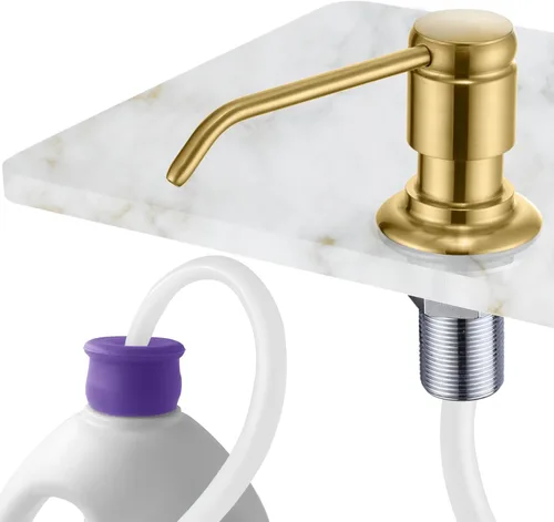 Miniatura 13 de GAGALIFE Dispensador de jabón para fregadero de cocina (níquel cepillado) y kit de tubo de extensión, cabezal completo de latón, tubo de silicona