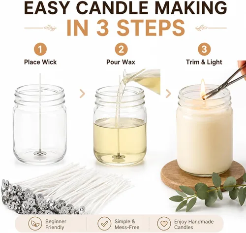 Miniatura 4 de Newwiee 600 mechas de velas de algodón preenceradas de 6 pulgadas para hacer velas, hechas de bricolaje, gruesas, con base
