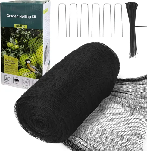 Red para pájaros para jardín, malla resistente antipájaros de 13 x 40 pies con lazos y grapas de paisaje para verduras, árboles frutales y otras