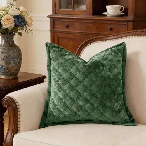 Funda de Almohada Decorativa 18x18 1 Pieza Funda de Almohada Cuadrada de Terciopelo Suave Amigable con la Piel Proceso Cruzado Fundas de Cojín Verde