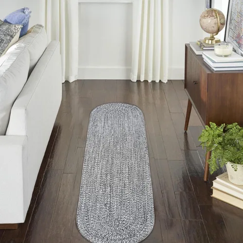 Miniatura 23 de Super Area Rugs Farmhouse - Alfombra trenzada de algodón reversible para cocina, gris y blanco, 4 x 6 pies, ovalada