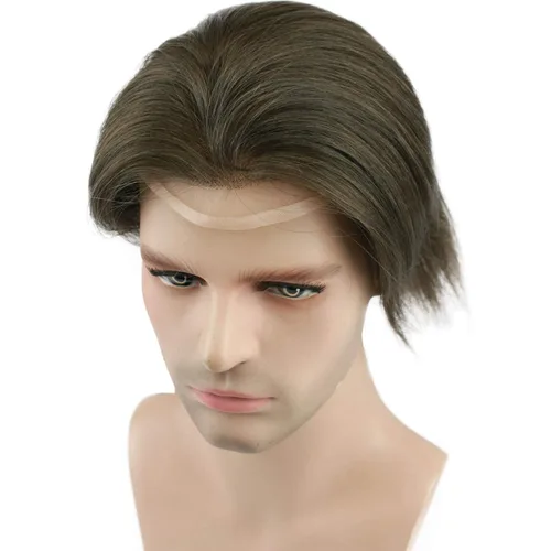 Miniatura 4 de Voloria Tupé de cabello humano virgen europeo para hombres con encaje suizo transparente de 10 x 8 pulgadas, extensiones rectas para hombres #6