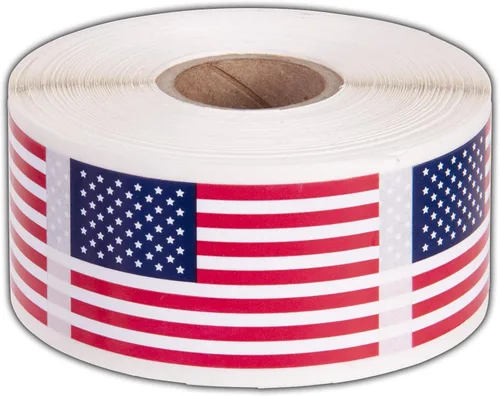 Kenco - Calcomanías de bandera estadounidense, 500 por rollo, etiquetas patrióticas de 1.25 x 2.125 pulgadas (1 unidad)