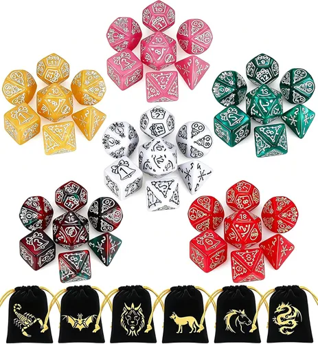 Miniatura 24 de CiaraQ Juego de dados poliédricos - Dados para juegos de rol DND para Calabozos y Dragones, juego de mesa RPG, doble color, 35 piezas