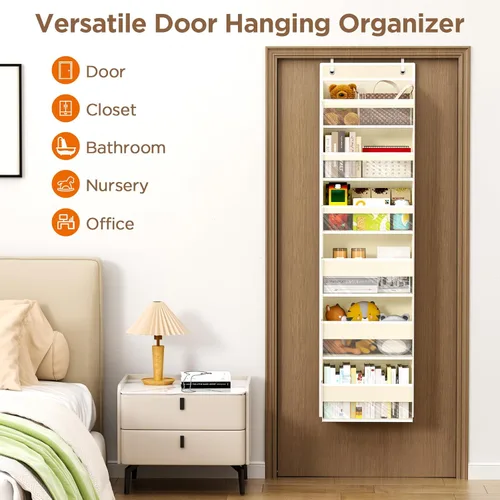 Miniatura 7 de Mefirt Organizador para colgar sobre la puerta, 6 estantes para colgar en la puerta con 6 bolsillos de gran capacidad, estantes colgantes