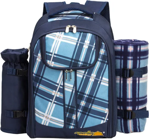 Miniatura 2 de Apollo walker Juego de mochila de picnic para 4 con compartimento refrigerador, soporte desmontable para botellas/vino que incluye manta de picnic