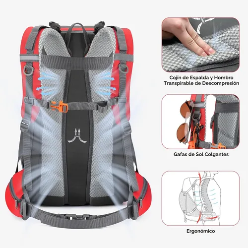 Miniatura 5 de Maelstrom Mochila de senderismo, mochila de camping, mochila de senderismo impermeable de 40 litros con cubierta para lluvia, mochila de viaje 40L