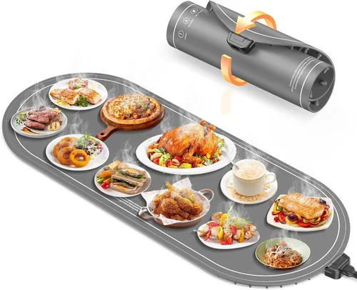 Tapete de calentamiento para alimentos extra grande, 36 x 15 pulgadas, tapete de calentamiento de alimentos con almohadilla aislante de calor, Gris