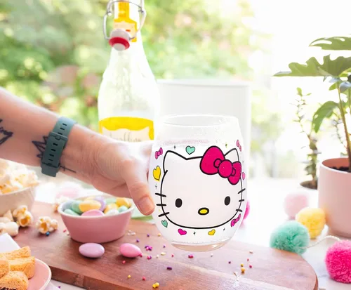 Miniatura 5 de Silver Buffalo Sanrio Hello Kitty You Had Me At Hello Glitter - Vaso de vino sin tallo para cócteles, capacidad para 20 onzas Hello Kitty Me Tuviste