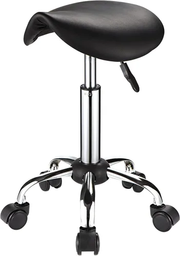 Miniatura 7 de Silla de montar con ruedas de cuero PU silla giratoria ajustable altura silla negro