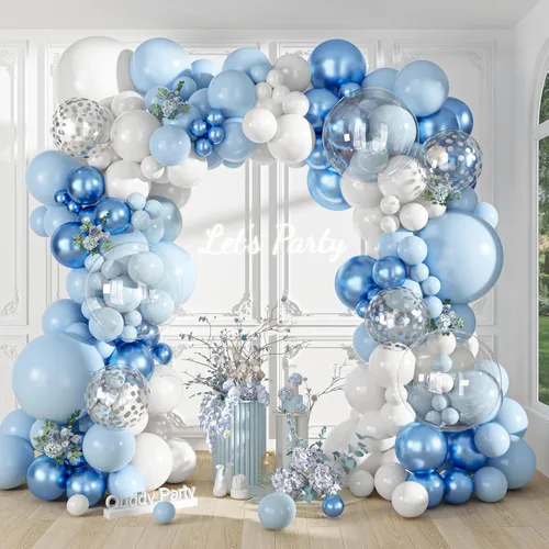 Miniatura 2 de Ouddy Party Juego de 149 guirnaldas de arco de globos azules y blancos de diferentes tamaños de 18, 12, 10 y 5 pulgadas, 6 globos plateados de Azul