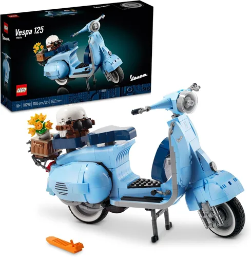 LEGO Icons Vespa 125 - Kit de construcción de modelos de scooter 10298, modelo icónico italiano vintage, juego de decoración del hogar para adultos,