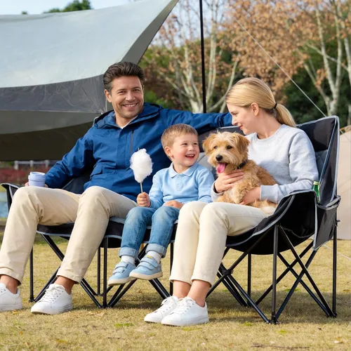 Miniatura 8 de Silla de campamento acolchada para 3 personas, sofá de campamento de gran tamaño, silla de campamento doble plegable resistente, sofá de dos plazas
