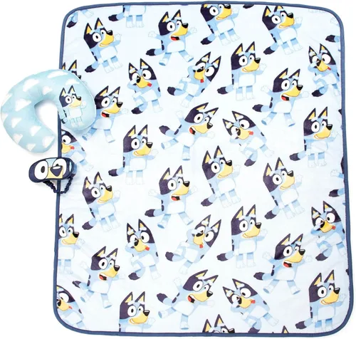 Miniatura 2 de Jay Franco Bluey - Juego de viaje para niños, juego de 3 piezas, incluye manta de 40 x 50 pulgadas, máscara de ojos y almohada para el cuello