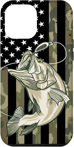 Miniatura 25 de Funda de camuflaje para iPhone 16, diseño de bandera estadounidense, pescador, pescador, camuflaje