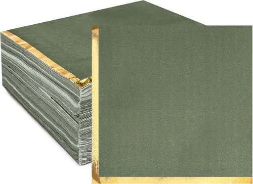 Miniatura 7 de Fulmoon Paquete de 100 servilletas de cóctel de papel de 2 capas con borde de lámina dorada para bebidas, postre, servilletas de papel desechables