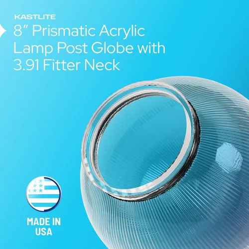 Miniatura 6 de KastLite Globo de poste de lámpara de acrílico prismático transparente de 8 pulgadas Textura prismática con cuello de ajuste de 3.91 pulgadas