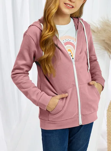Miniatura 8 de Sidefeel Sudadera con capucha de manga larga con cremallera para niñas, abrigo casual con bolsillos 4Y-13Y