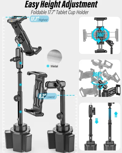 Miniatura 3 de Soporte de aluminio para tablet de automóvil, [altura ajustable de 16 pulgadas] [compatible con funda gruesa] Soporte resistente para tablet