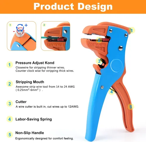 Miniatura 2 de Knoweasy pelacables automático y cortador, herramienta de pelado de alambre resistente 2 en 1 y herramienta de pelado de alambre para reparación