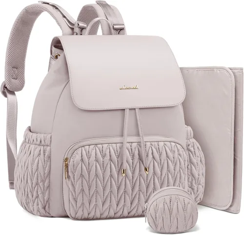Miniatura 8 de LOVEVOOK Mochila para pañales, bolsa de bebé pequeña, bonita bolsa de pañales para bebé, elegante bolsa de viaje resistente al agua para mamá, Caqui