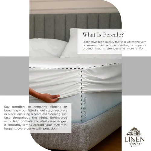 Miniatura 4 de Linen Home Juego de 3 sábanas de percal de 100 % algodón, tamaño individual, color blanco nieve, bolsillo profundo, 1 sábana encimera, 1 sábana 02