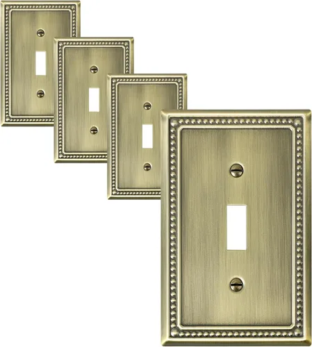 Miniatura 20 de Paquete de 2 placas de triple interruptor de luz de palanca, cubiertas decorativas de perlas, placa de pared de metal de 3 segmentos de latón Latón