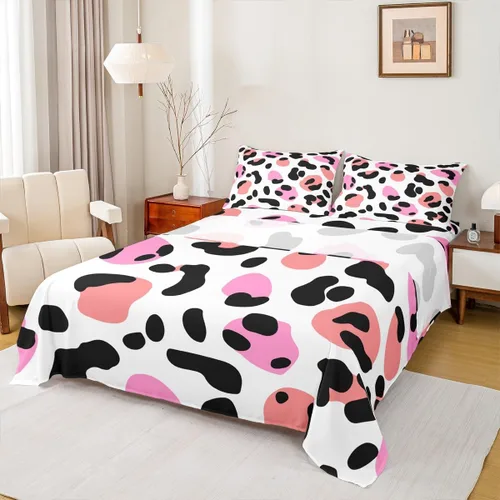 Miniatura 20 de Erosebridal Juego de sábanas para niñas, color rosa, con estampado de animales, tamaño individual, para niños, adolescentes, coloridas sábanas