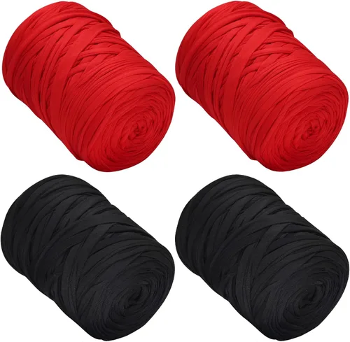 Miniatura 39 de 400g de hilo de tela elástica para tejer con ganchillo para DIY, 119 metros de hilo de espagueti grueso para tejer para proyectos de bolso, cesta