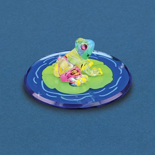 Miniatura 2 de Glass Baron Figura de cristal con almohadilla de rana sobre lirio, soplada a mano y esculpida con detalles de cristal austriaco y vidrio aerógrafo