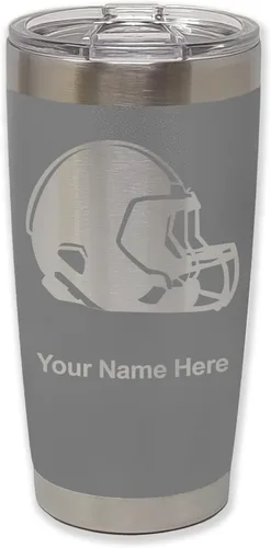 Miniatura 15 de LaserGram Vaso aislado al vacío de 20 onzas, casco de fútbol, grabado personalizado incluido (morado claro)