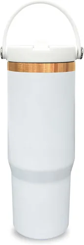 Miniatura 23 de Vaso de 30 onzas con asa superior, vaso aislado al vacío de doble pared con popote abatible, taza de café de viaje de 30 onzas con recubrimiento