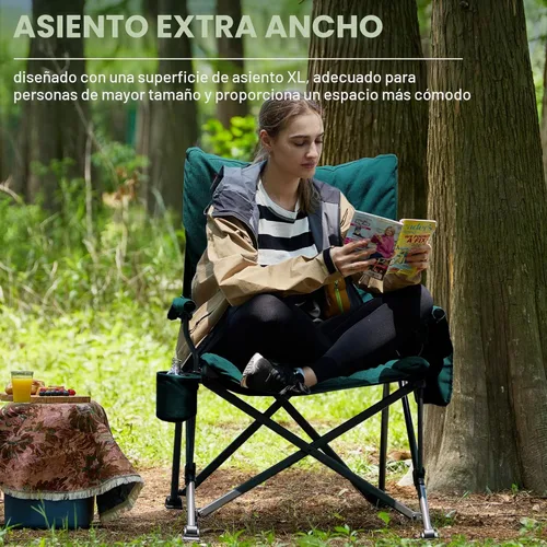 Miniatura 6 de EVER ADVANCED Silla de camping plegable acolchada de gran tamaño para adultos, silla de césped resistente con bolsillos laterales, silla portátil