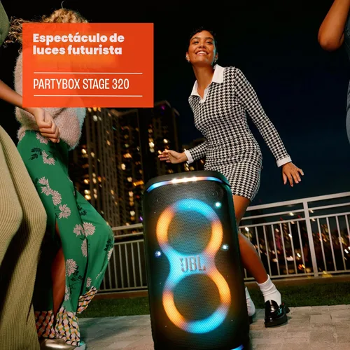 Miniatura 5 de JBL PartyBox Stage 320 - Altavoz portátil para fiestas con mango telescópico y ruedas anchas y resistentes, potente sonido JBL Pro, espectáculo