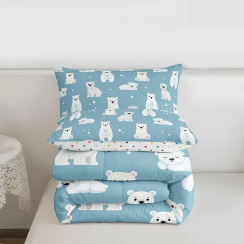 Miniatura 7 de Erosebridal Juego de ropa de cama de oso polar, tamaño individual, juego de edredón de oso blanco con patrón de animales, edredón de microfibra Oso
